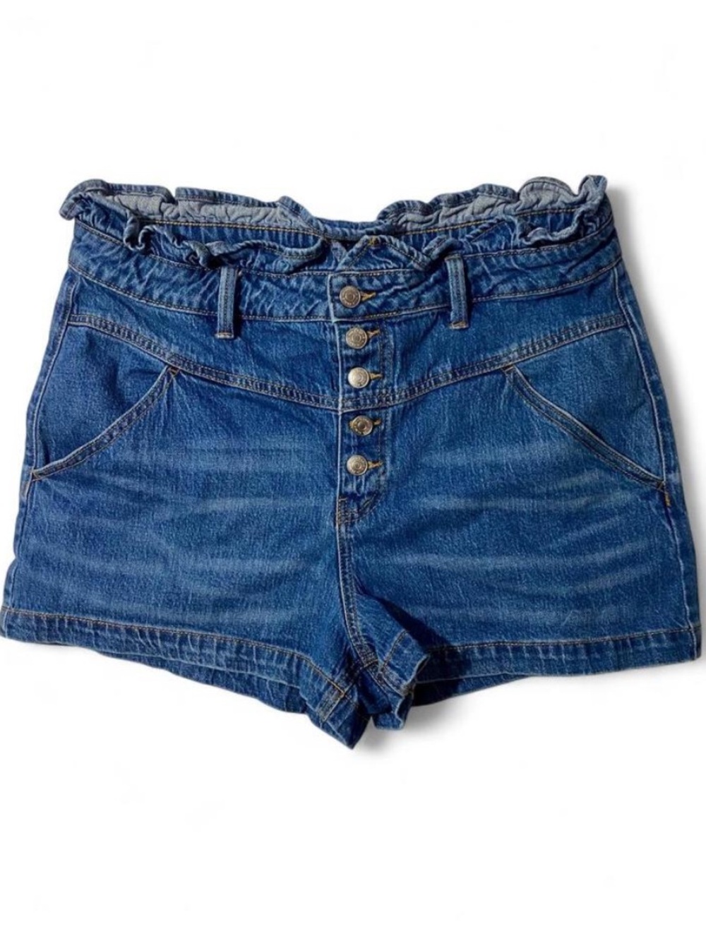 wild fable High-Waisted Paperbag Denim Shorts Medium Blue Indigo 16